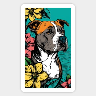 American Staffordshire Terrier PitBull Dog Vibrant Tropical Flower Tall Retro Vintage Digital Pop Art Portrait 4 Sticker